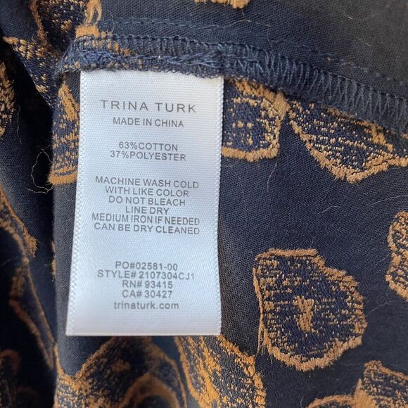 Trina Turk Cotton Blend Midi Leopard Print Pattern Dress Indigo Tawny Size S - Picture 8 of 8